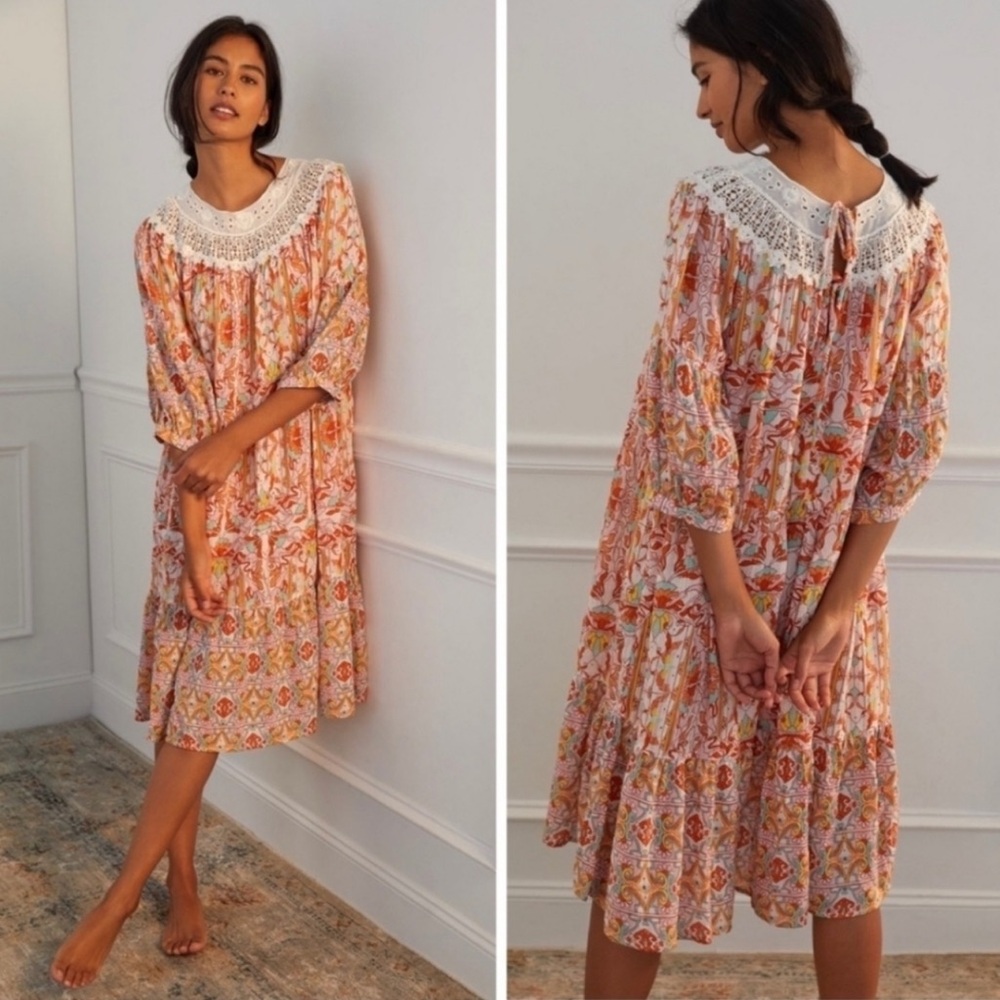 Anthropologie Florence Floral Lace Lounge Dress